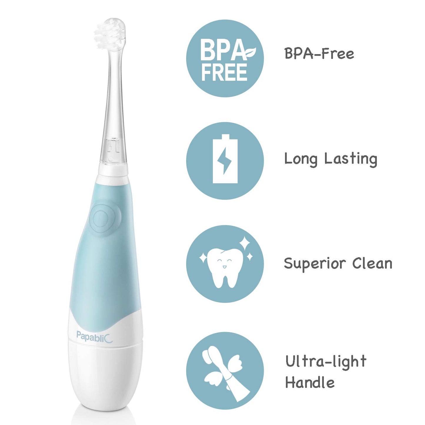 Papablic BabyHandy 2-Stage Baby Sonic Electric Toothbrush for Babies and Toddlers Ages 0-3 Years
