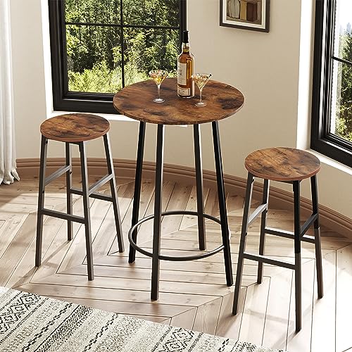 Rustic Brown 28 Inch Industrial Bar Stools Set of 2 with Footrest, Easy Assembly