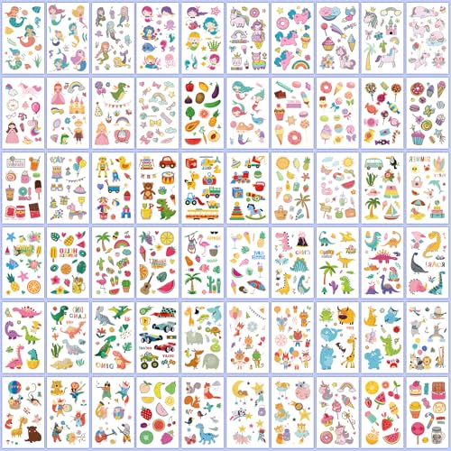 EMOME 2100+ Styles Tattoos for Kids, 168 Sheets Temporary Tattoos for Kids Party Favors Birthday Decorations, Mermaid Truck Dinosaur Tattoos Stickers for Girls Boys, Halloween Goodie Bag Stuffers