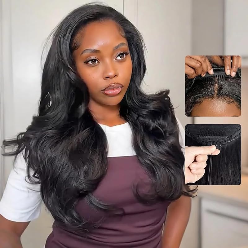 Half Wig Body Wave Human Hair 3-in-1 Seamless Flip-Over Glueless Headband Wig 18 Inch - Black