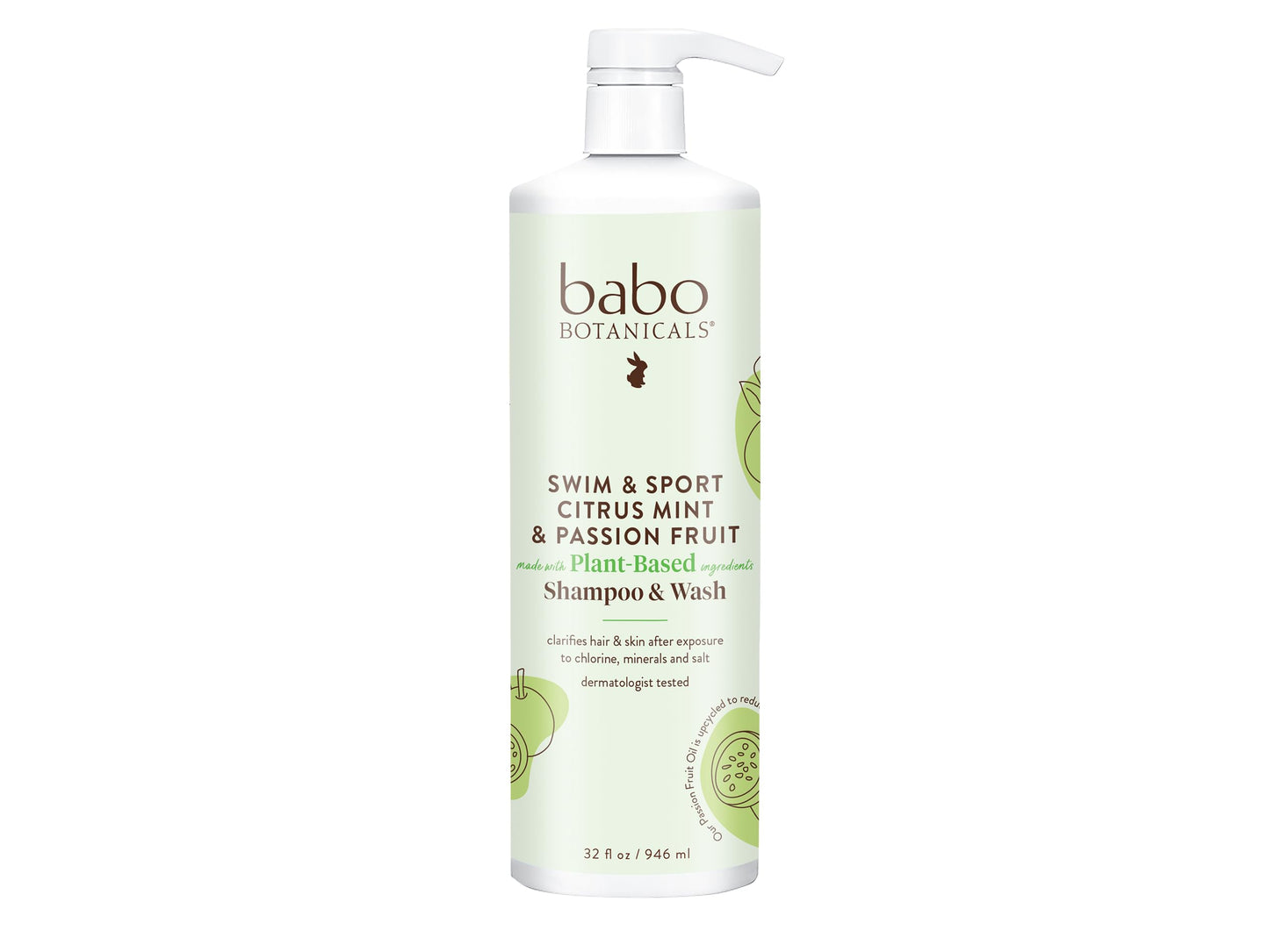BABO BOTANICALS Swim & Sport Citrus Mint & Passion Fruit Shampoo & Wash - Purifying Cleanser for hair & body- Removes chlorine & sweat - For all ages - Scented with Citrus & Peppermint - 32 oz