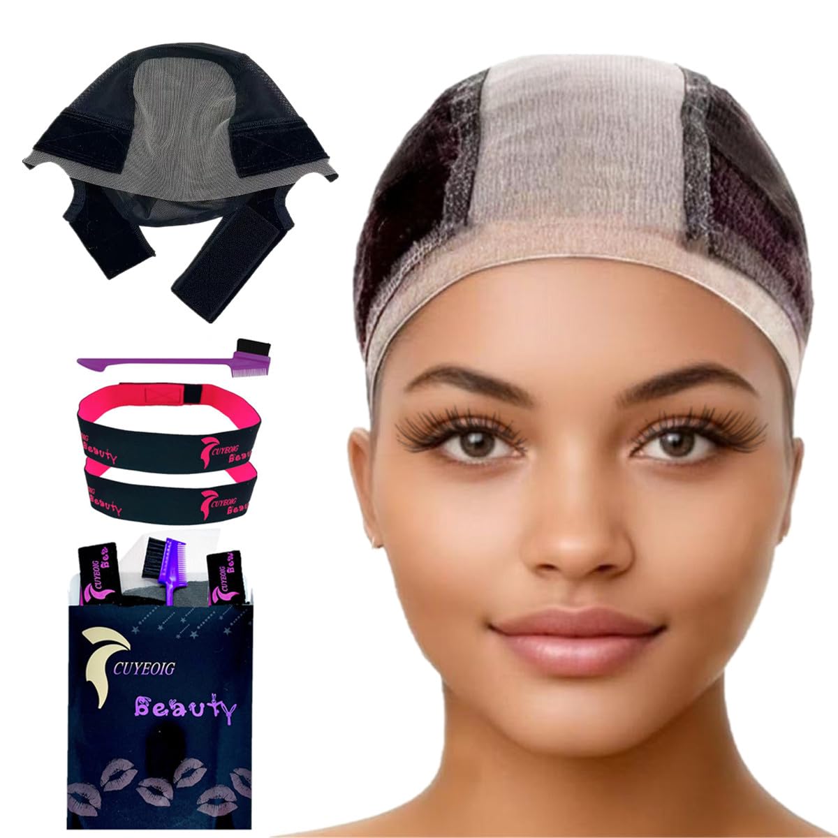 Women's Lace Wig Grip Cap with 4x5 Transparent Swiss Lace Front - Non-Slip Wig Gripper with Adjustable Velcro Elastic Headband - Secure Hold, Glueless & Natural Edge with Ear Cutouts