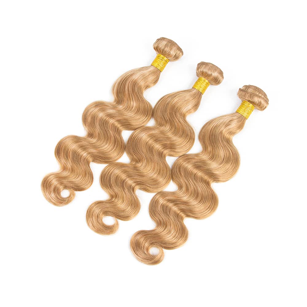 P27/613 Highlight Blonde Bundles Body Wave Bundles Human Hair 14 16 18 Inch Unprocessed Brazilian Virgin Weave Hairs Honey Blonde 3 Bundle 50 Gram Per Bundle Human Hair Extensions