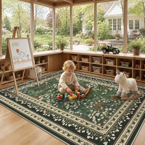 Dark Green HelloTree 6x9 Floral Vintage Boho Area Rug for Living Room