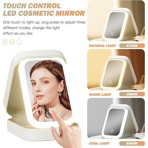 Travel Makeup Case with Lighted Mirror, Partitionable Cosmetic Bag, Professional Cosmetic Artist Organizer (white)