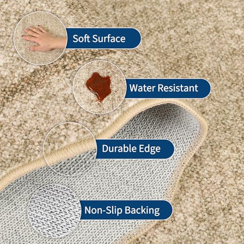 6x9 Jute Scalloped Washable Area Rug - Non-Slip Neutral Rug for Living Room