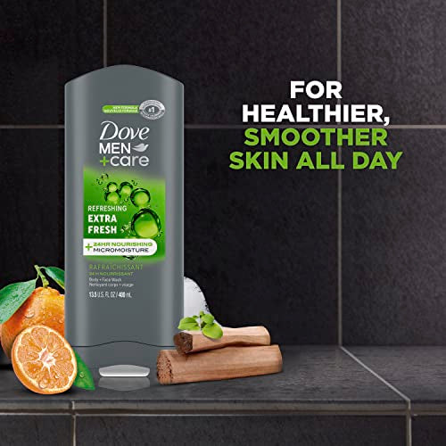 DOVE MEN + CARE Shower Tool For Stronger, Healthy-Feeling Skin Active Clean Scrubs Body Wash and Face For Fresh, Healthy-Feeling Skin Extra Fresh Cleanser That Effectively