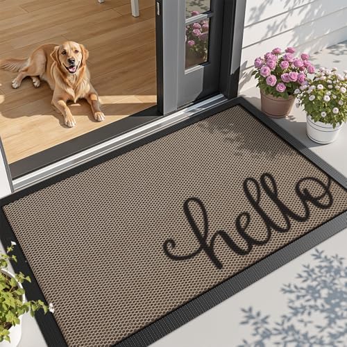 LUMI Outside Welcome Door Mat 36x59 - Non-Slip Durable Rubber, Easy Clean, Hello Variation
