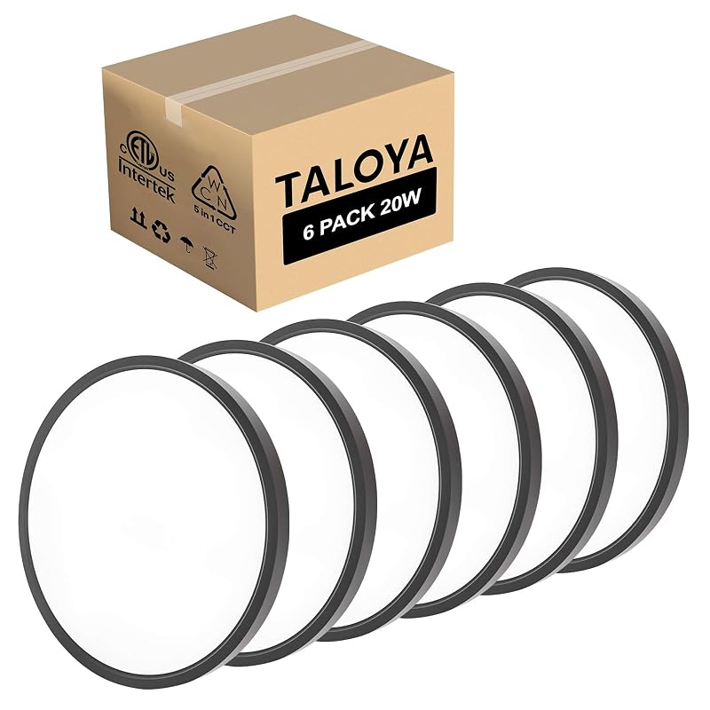 TALOYA 6 Pack 12 Inch 20W Flush Mount Ceiling Light Fixture - 5CCT Selectable, Black