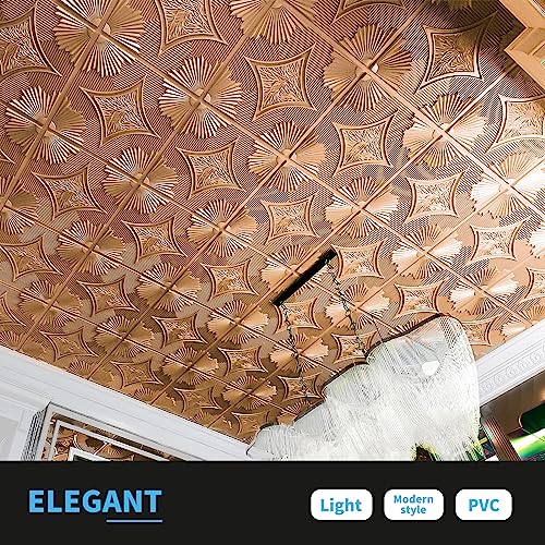 Waterproof 3D Drop Ceiling Tiles - Bronze, 24x24 in, Pack of 12 - Modern Ceiling Decor