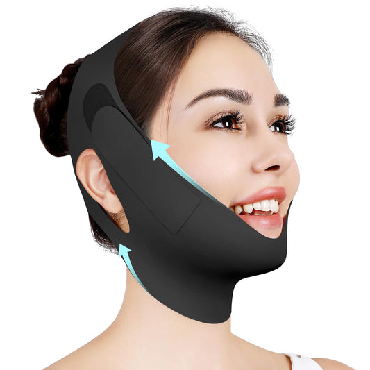 Chin Strap for Sleeping,Adjustable Chin Strap,Jaw Strap,Jawline Shaper,V Line Lifting Mask,Black,XL