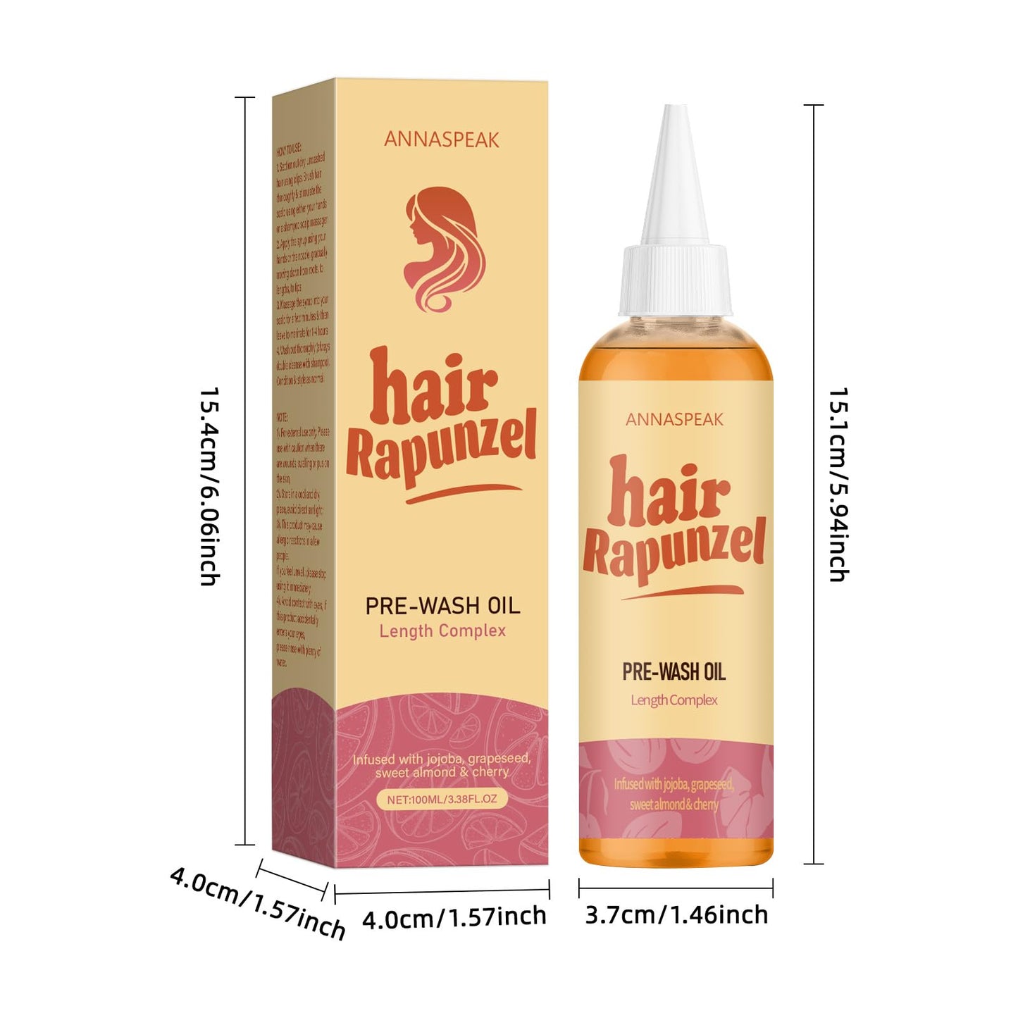 ANNASPEAK Rapunzel Hair syrup, Pink Grapefruit, Jojoba, Sweet Almond, Cherry, for All Hair Types (100ml)