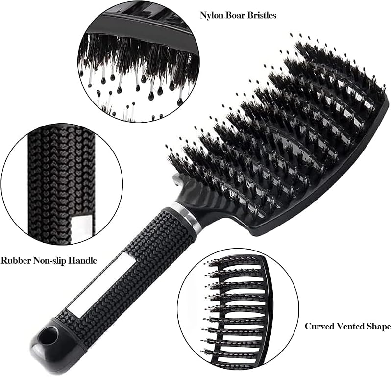 Black Curly Hair Brush Set for Women - Detangling & Styling Tools