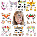 Animal Temporary Face Tattoo for Kids 10 Pack, Face Paint Stickers, Easter Basket Stuffers Halloween Christmas Body Makeup Bunny Butterfly Panda Deer Giraffe Fairy Floral Festival Tattoos