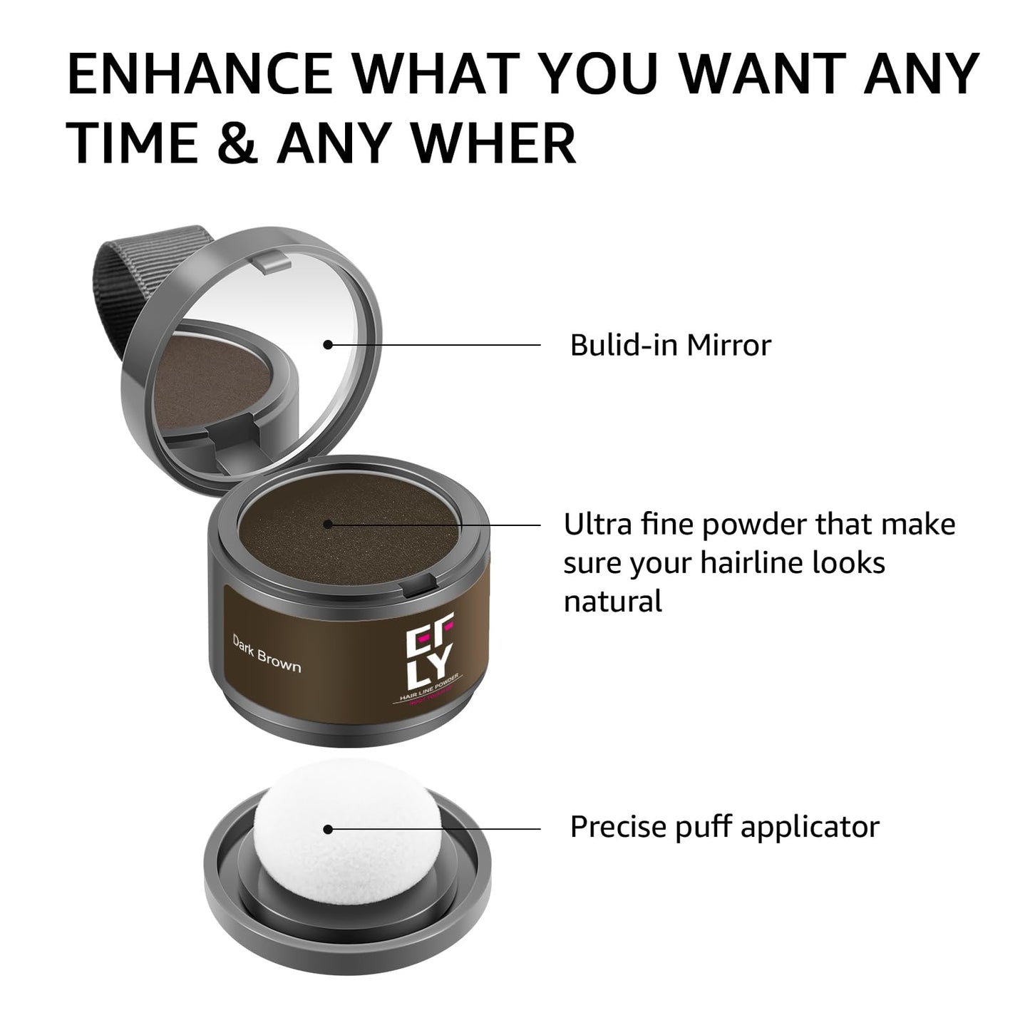 Instantly Hairline powder, Root touch up hair color for gray coverage, hair powder for women men bald spot loss and thin concealing（Dark Brown)