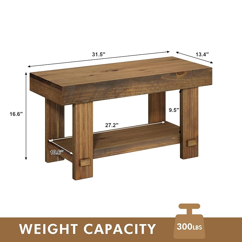 Solid Wood Entryway Bench 31.5" - Farmhouse Narrow Shoe & Storage Bench (Variation: 31.5")