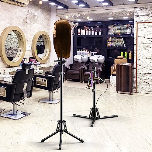 Adjustable Mannequin Head Stand Tripod for Wig Styling - Black