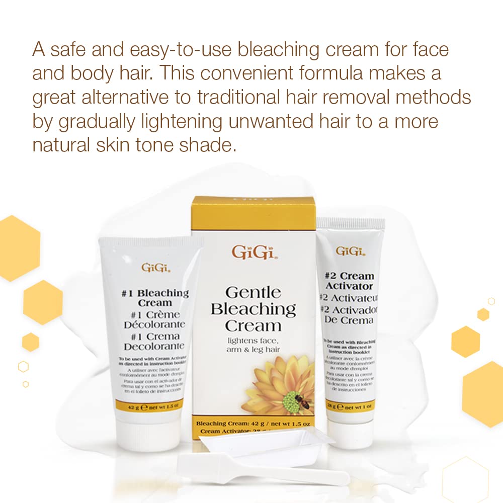 GiGi Gentle Bleaching Cream for Hair, Facial Hair & Body Hair, 1 oz – Safe Hair Bleach & Alternative to Waxing Kits and Hair Removal Cream – Lightens Dark Hair for Natural Look