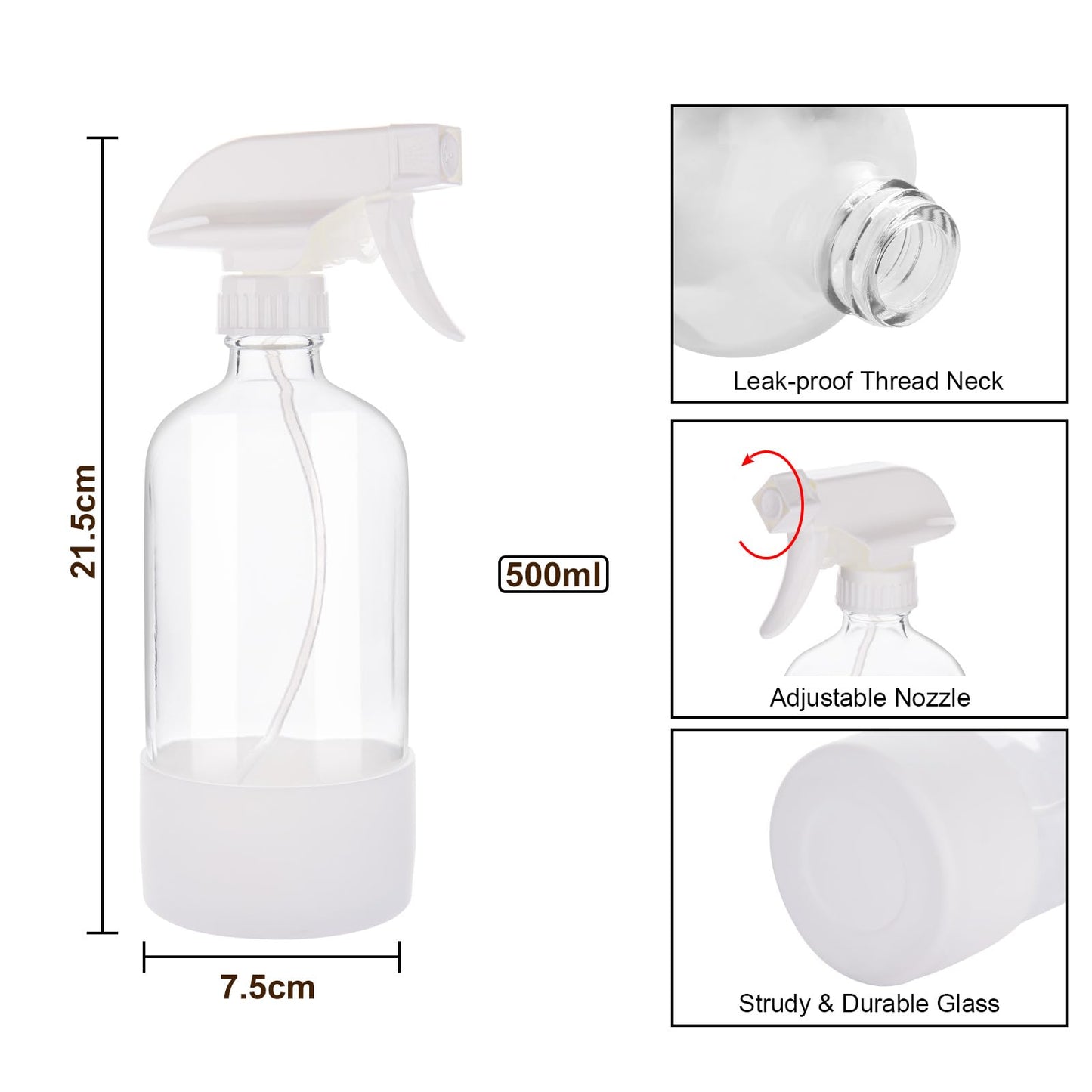 hmaimas Glass Spray Bottles for Cleaning Solutions, 16oz Reusable Clear Empty Mist Spray Bottle with Silicone Sleeve for Hair, Plants and Essential oils 2 Pack