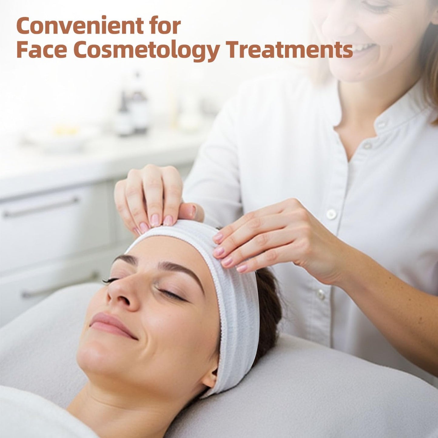 Saranna 120 Pieces Disposable Spa Headbands for Women Facial Hairband Non-Woven Makeup Headband for Hair Head Wrap Washing Face Skincare Travel Esthetic Headbands White