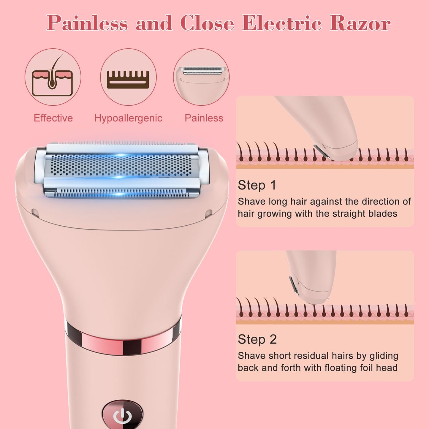Zivelier 3-in-1 Electric Razor IPX7 Waterproof Bikini Trimmer Wet & Dry Use Painless Personal Trimmer Groomer for Ladies Face Body Legs Bikini Public Hairs Electric Lady Shaver with Replaceable Heads