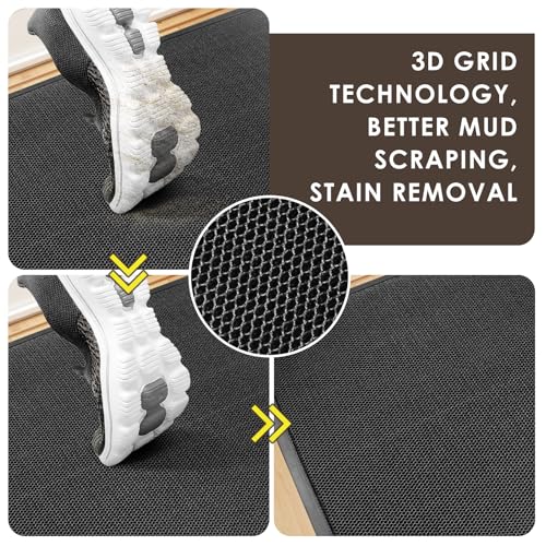 Indoor Outdoor Door Mat 47x70 Heavy Duty with 3D Mesh Technology – Black Grey