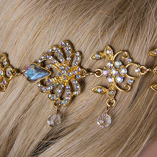 Gold Bridal Headband and Earrings Jewelry Set for Women - Crystal Wedding Hair Accessories - One Size