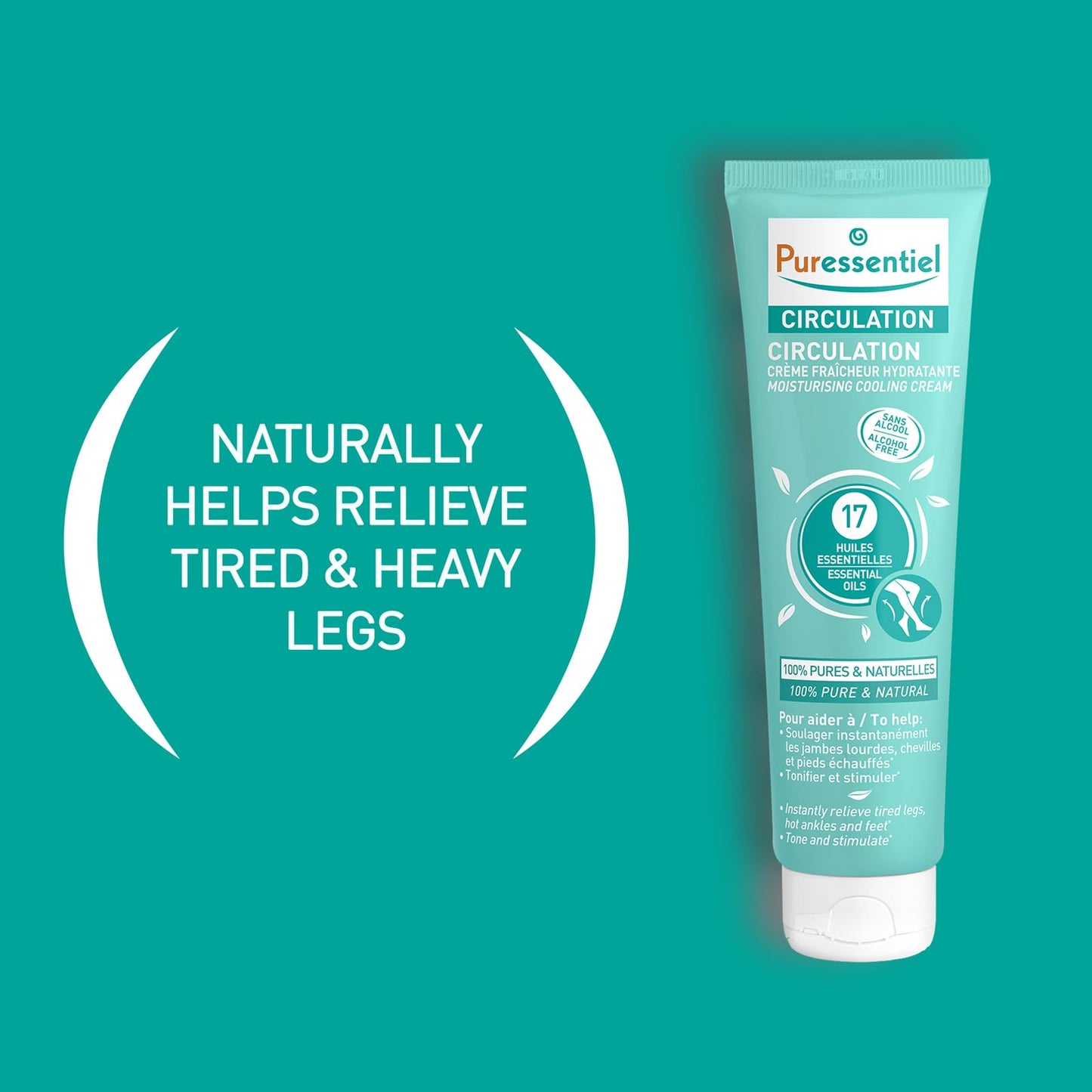 Puressentiel Circulation Moisturizing Cooling Cream - 100% Pure And Natural Oils - Alcohol Free - Supports Circulation - Provides Instant, Lasting Relief For Tired Legs, Ankles And Feet - 3.4 oz