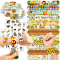 72PCS Jungle Party Set - 48PCS Temporary Tattoos & 24PCS Slap Bracelets Safari Themed Birthday Supplies, Baby Shower Gifts, Classroom Rewards & Party Decor for Kids (Boys & Girls)