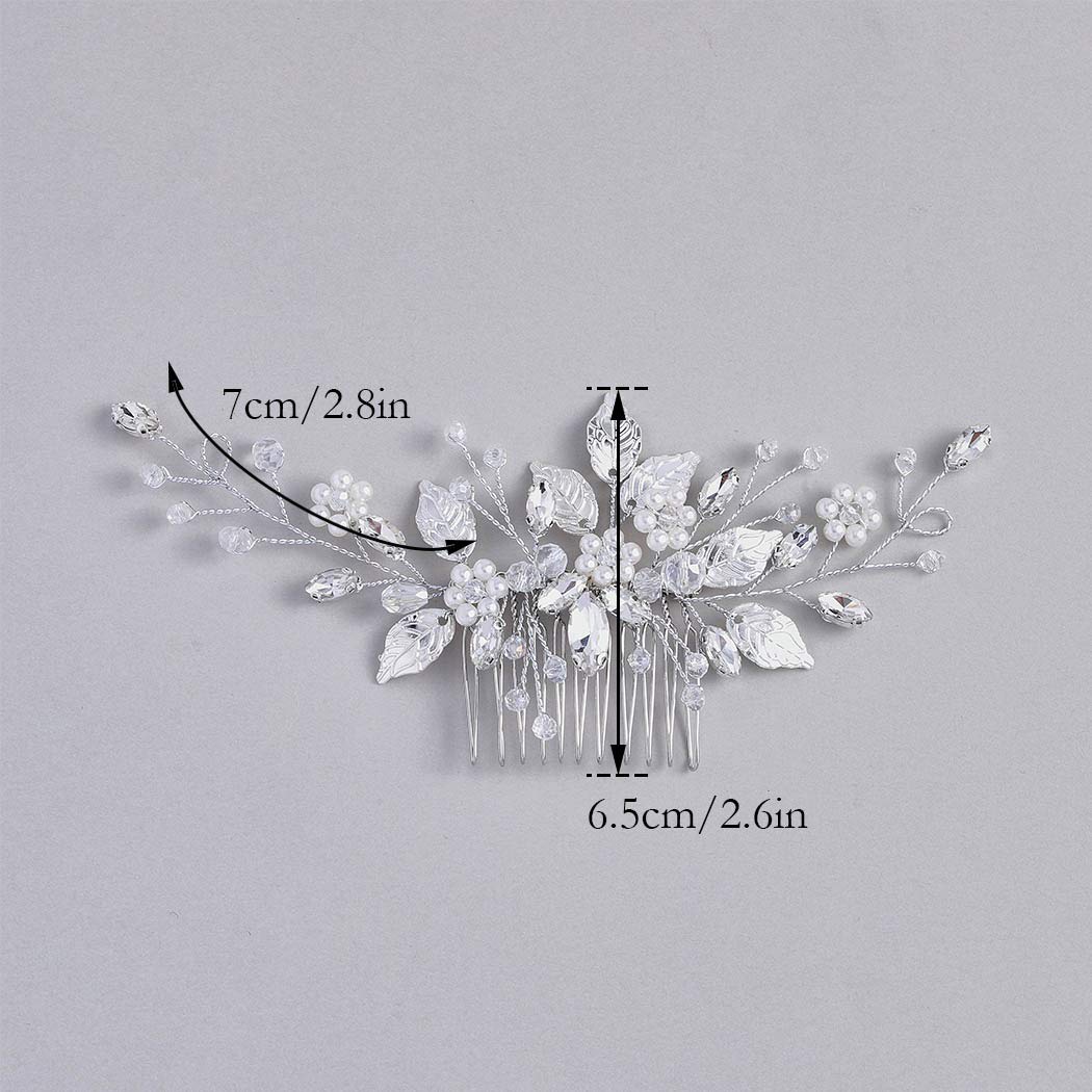 Gorais Leaf Bride Wedding Hair Comb Pearl Bridal Hair Piece Crystal Side Comb Hair Accessories for Women and Girls