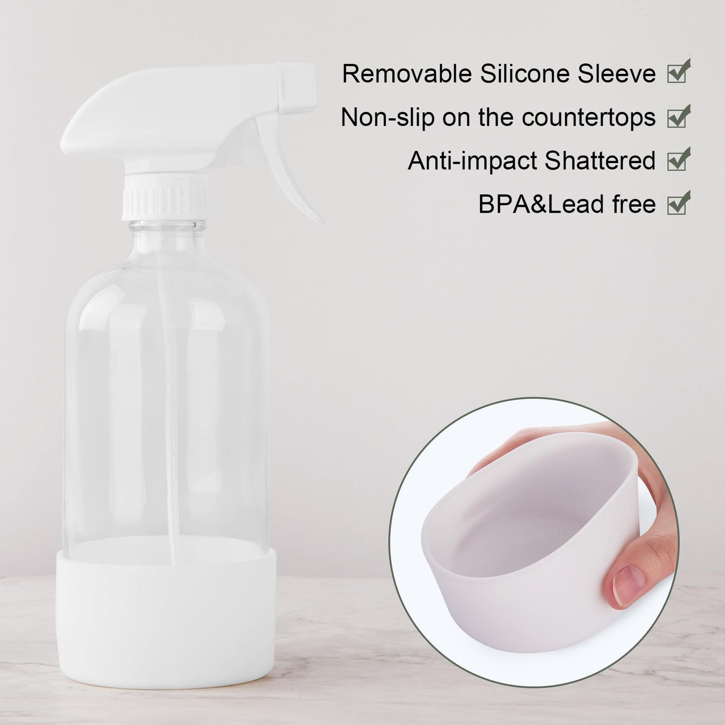 hmaimas Glass Spray Bottles for Cleaning Solutions, 16oz Reusable Clear Empty Mist Spray Bottle with Silicone Sleeve for Hair, Plants and Essential oils 2 Pack
