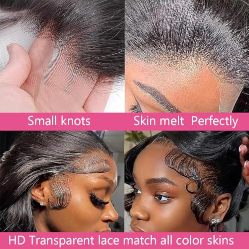 14 Inch YOMIO 13x4 Body Wave Lace Frontal Human Hair - Virgin Brazilian, Pre Plucked, Natural Black