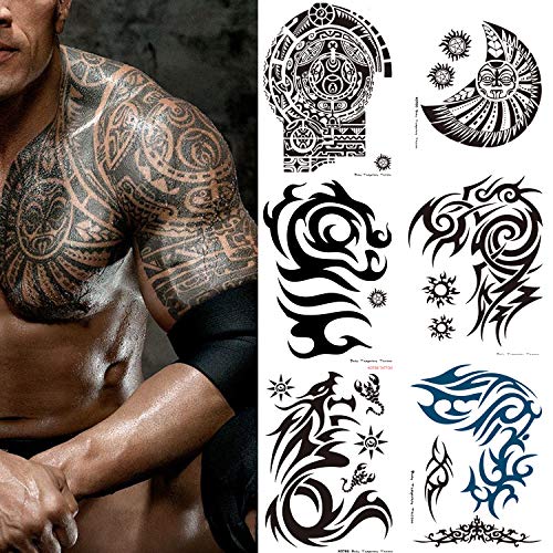 6-Sheet Large Temporary Tattoos for Men Adults Women ? Waterproof Fake Tattoos with Chest Arm Shoulder Tribal Designs ? Realistic Big Body Art for Parties and Cosplay