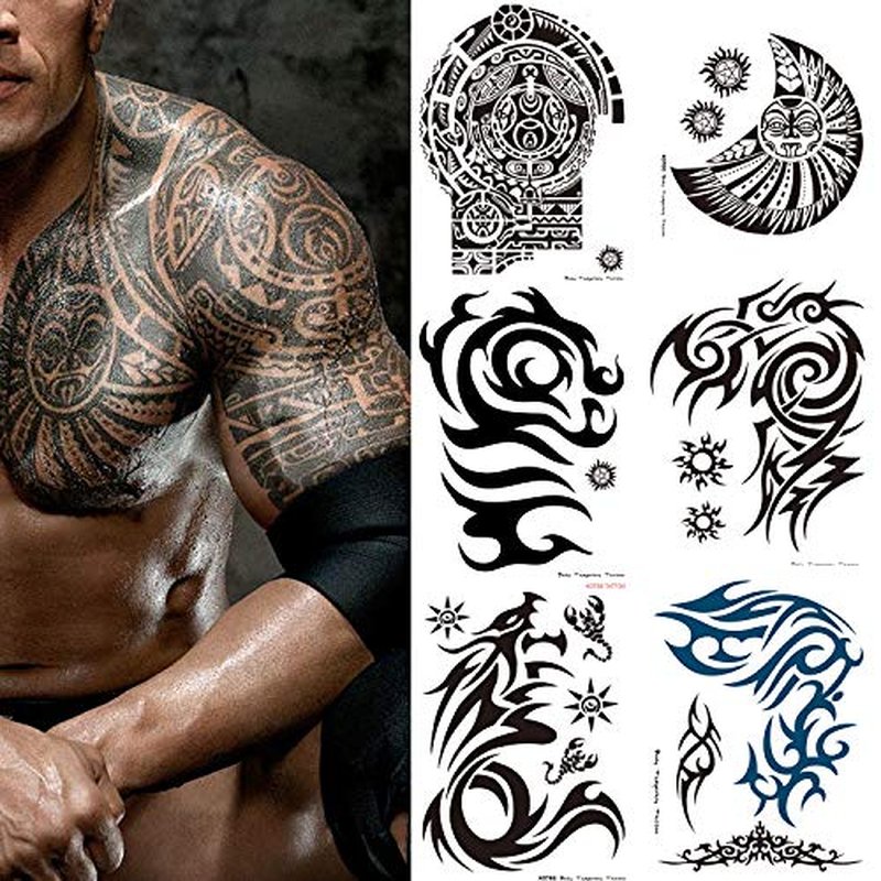 6-Sheet Large Temporary Tattoos for Men Adults Women ? Waterproof Fake Tattoos with Chest Arm Shoulder Tribal Designs ? Realistic Big Body Art for Parties and Cosplay