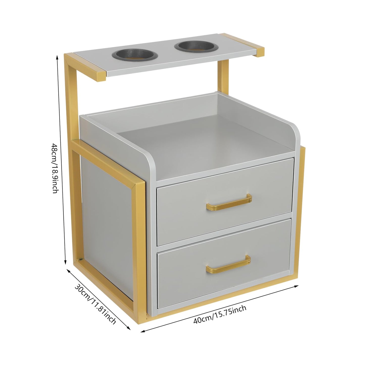 Suspended Salon Station for Hair Stylist, Wall Mounted Styling Salon Station Storage Cabinet w/2*Drawers &Hair Dryer Stand,Floating Nightstand Stylist Storage Cabinet for Home (Glod+Gray)