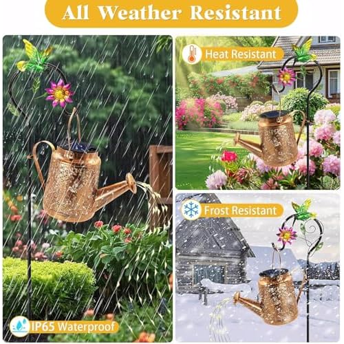 Solar Lanterns Outdoor, Hummingbird Sunflower Watering Can lights, Waterproof Hanging Lanterns, Solar Path Lights, Outside Decoration Gardening Christmas Gifts for Mom Grandma Women with Shepherd Hook