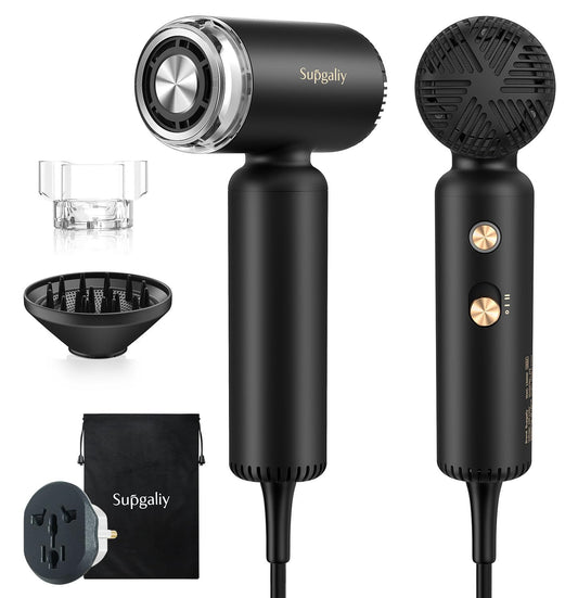 SUPGALIY Dual Voltage Hair Dryer, High-Speed Ionic Blow Dryer for Fast Drying, Travel Compact Hair Blow Dryer with Magnetic Curly Diffuser for Home, Portable Hairdryer International 110-240V