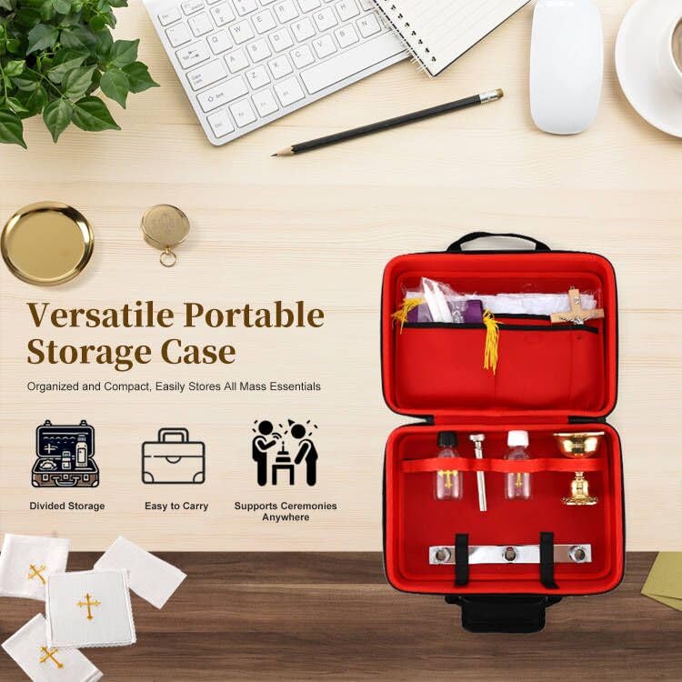 Catholic Travel Mass Kit with Chalice, Candles, Crucifix & Linen - Portable Religious Supplies