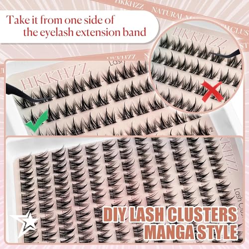 Pre Glued Eyelashes Clusters With Invisible Tape Manga Glueless Lashes Self Adhesive 10-16mm D Curl Lash Clusters Strong Hold Press On Lashes Last 24 Hours Reusable Lashes Natural With Cotton Swab