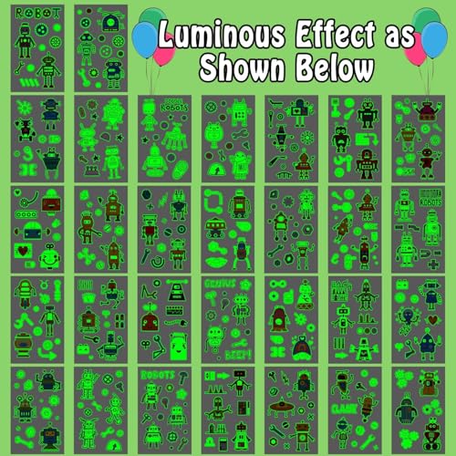 Partywind 315 Styles (30 Sheets) Glow Robot Party Favors, Luminous Robots Temporary Tattoos for Boys Party Supplies Birthday, Goodie Bag Stuffers for Children