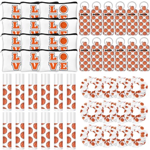 48 Pcs Basketball Team Gifts Include 12 Makeup Bags, 12 Hair Scrunchies, 12 Lip Balms with Holders for Basketball Players Party Favors Inspirational Team Gift