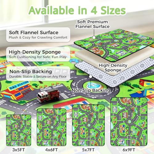 Kids City Road Play Rug 5x7 Ft – Non-Slip Urban Traffic Play Mat for Toddlers