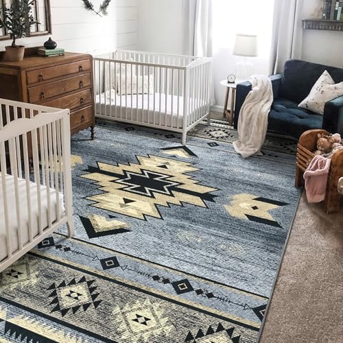 Benron 6x9 ft Grey Western Rug - Washable Non-Slip Vintage Tribal Floor Mat