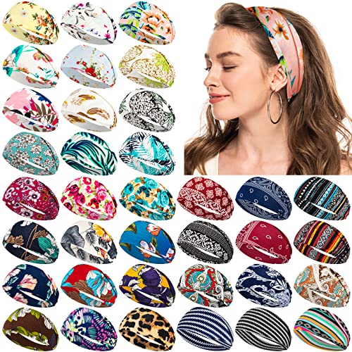 36 Pack Women’s Non-Slip Wide Headbands for Yoga Workout & Running