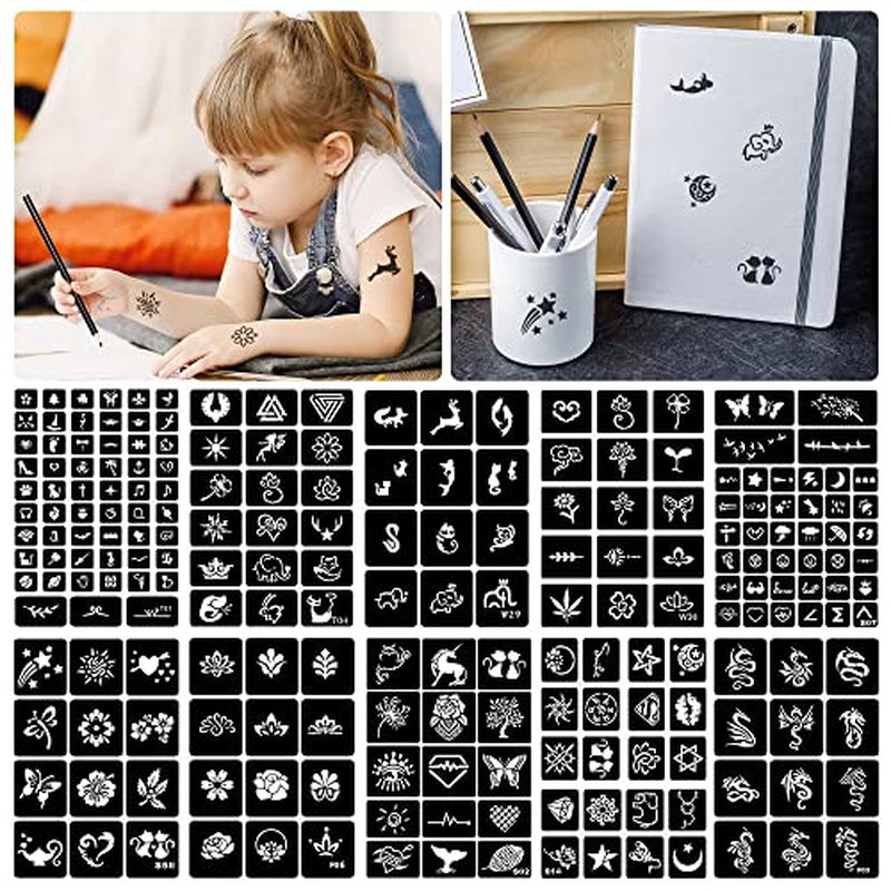 16 Sheets Henna Tattoo Stencils Reusable for Women Girls and Kids, 280+ PCS Tattoos Templates, Airbrush Tattoo Stencil
