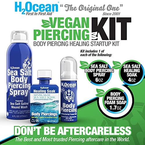 3 Piece Sea Salt Saline Piercing Healing & Cleansing Kit for Ear, Nose, Bellybutton