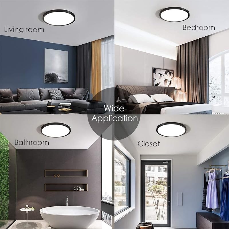 TALOYA 6 Pack 12 Inch 20W Flush Mount Ceiling Light Fixture - 5CCT Selectable, Black