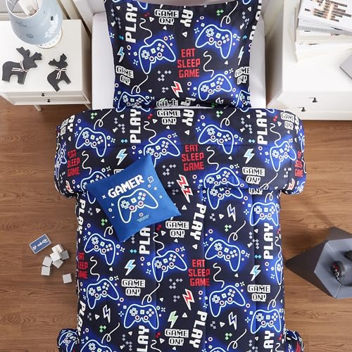 Kaleido Space Gamer Full-Size Bedding Set - Glow in the Dark 4-Piece Comforter Shams