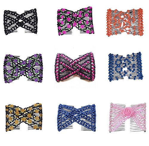 Stretch Beaded Hair Combs Set - Assorted Colors and Designs, 10 Pcs