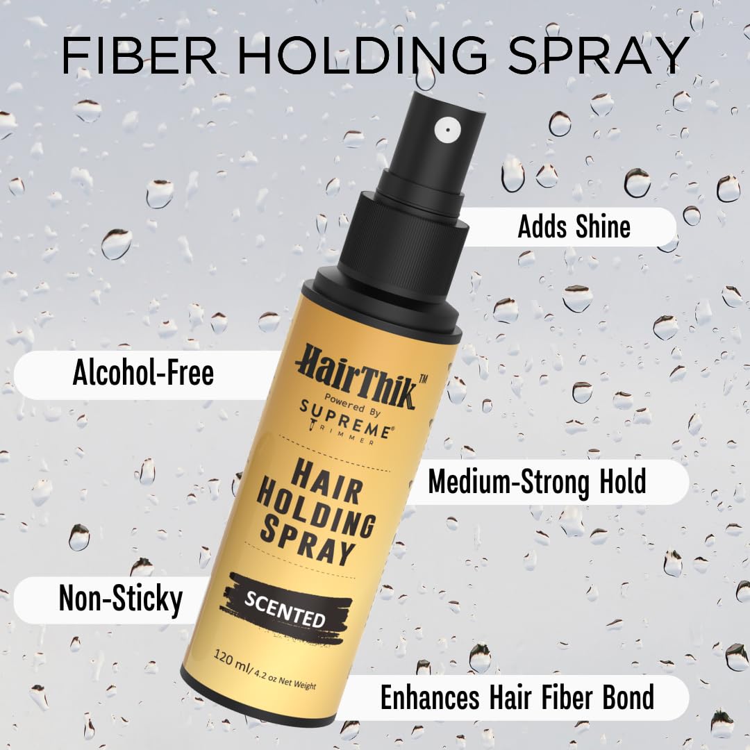 Supreme Trimmer Water Resistant Hair Fiber Holding Spray | Strengthens and Locks Bond Between Fibers & Thinning Hair | Professional Hair Texturizer | HFH1/SS, 120ml, Scented